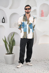 Men's Green & Blue Digital Print Five Sleeve Shirt