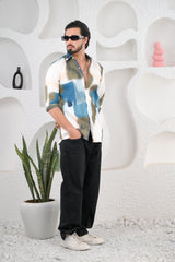 Men's Green & Blue Digital Print Five Sleeve Shirt