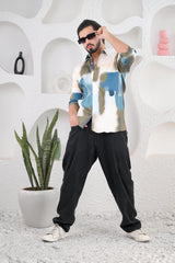 Men's Green & Blue Digital Print Five Sleeve Shirt