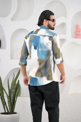 Men's Green & Blue Digital Print Five Sleeve Shirt