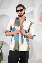 Men's Green & Blue Digital Print Five Sleeve Shirt