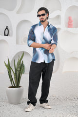 Men's Shades of Blue Digital Print Five Sleeve Shirt