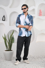 Men's Shades of Blue Digital Print Five Sleeve Shirt