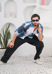 Men's Shades of Blue Digital Print Five Sleeve Shirt