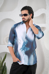 Men's Shades of Blue Digital Print Five Sleeve Shirt