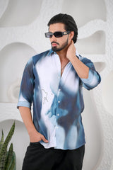 Men's Shades of Blue Digital Print Five Sleeve Shirt