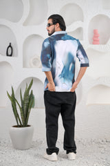 Men's Shades of Blue Digital Print Five Sleeve Shirt