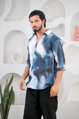 Men's Shades of Blue Digital Print Five Sleeve Shirt