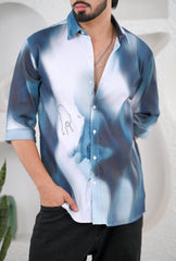Men's Shades of Blue Digital Print Five Sleeve Shirt