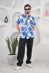 Menโs Blue Floral Premium Rayon Shirts