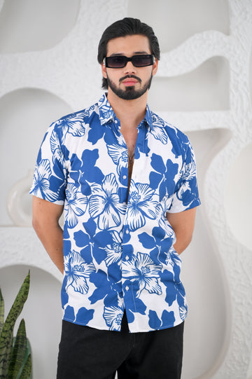 Menโs Blue Floral Premium Rayon Shirts