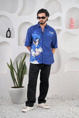Men's Dark Blue Anime Digital Print Shirt
