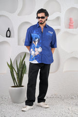 Men's Dark Blue Anime Digital Print Shirt