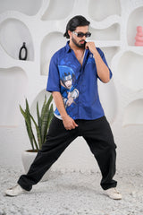 Men's Dark Blue Anime Digital Print Shirt