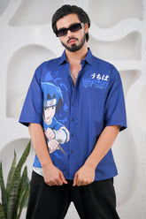 Men's Dark Blue Anime Digital Print Shirt