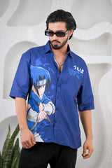 Men's Dark Blue Anime Digital Print Shirt