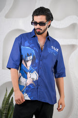 Men's Dark Blue Anime Digital Print Shirt