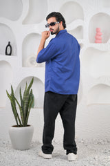 Men's Dark Blue Anime Digital Print Shirt