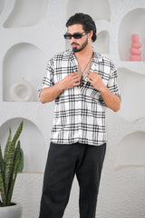 Men's White Waffle Cotton Downshoulder Shirt