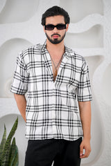 Men's White Waffle Cotton Downshoulder Shirt