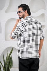 Men's White Waffle Cotton Downshoulder Shirt