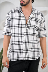 Men's White Waffle Cotton Downshoulder Shirt
