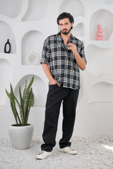 Men's Black Waffle Cotton Downshoulder Shirt