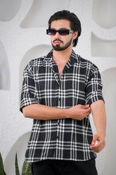 Men's Black Waffle Cotton Downshoulder Shirt