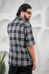 Men's Black Waffle Cotton Downshoulder Shirt