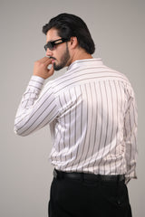 Men's White Striped Premium Satin Cotton Point Collar Shirt