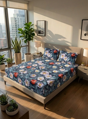 Midnight Garden Whisper – 7D Floral Fitted Super king size Bedsheet