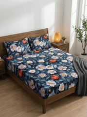 Midnight Garden Whisper – Floral Fitted Super king size 7D Bedsheet - Furnish Factory