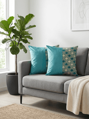 Azure Brocade Embroidered Cushion cover (16*16 inch) - Furnish Factory