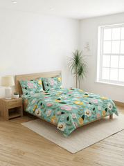 Mint Blossom Garden – Floral 7D Bedsheet Fitted Super King Size - Furnish Factory