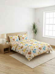 Pastel Bloom Harmony – Floral 7D Bedsheet Printed Super King Size - Furnish Factory
