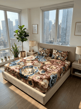 Vintage Bloom Dreamscape – 7D Floral Fitted Super king size Bedsheet