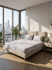 Geometric Harmony And Sunlit Grace Cotton Blend Bedsheet - Furnish Factory