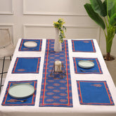 Kohinoor Blue Dining Set (Runner Size: 70x12.5 inch | Mat Size: 12x18 inch)