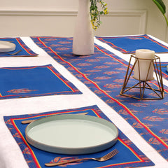 Kohinoor Blue Dining Set (Runner Size: 70x12.5 inch | Mat Size: 12x18 inch)