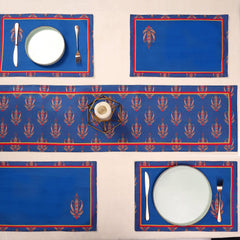 Kohinoor Blue Dining Set (Runner Size: 70x12.5 inch | Mat Size: 12x18 inch)