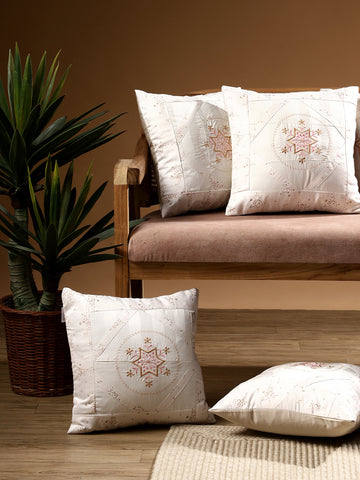Vintage Blossom Medallion– Handcrafted Embroidered Cushion Cover – 14 x 14 inches