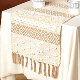 Soft knitted Beige Table Runner with tint of brown thread