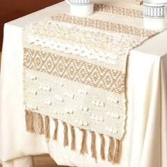Soft knitted Beige Table Runner with tint of brown thread