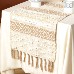 Soft knitted Beige Table Runner with tint of brown thread