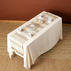 Soft knitted Beige Table Runner with tint of brown thread