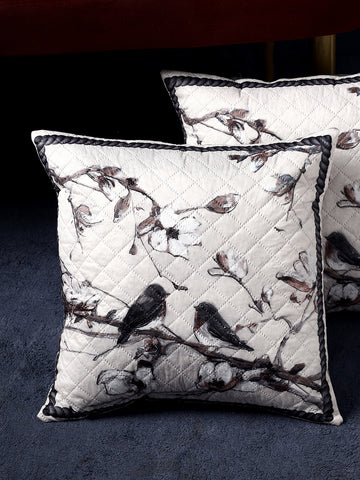 Birdsong & Blossoms Design– Premium Quilted Cushion Cover – 14 x 14 inches