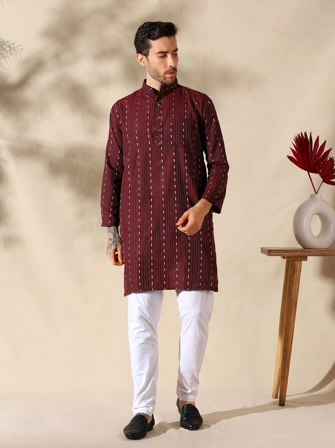 Maroon Royale Woven Cotton Kurta