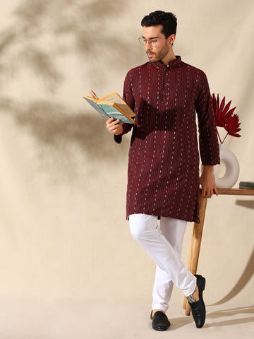 Maroon Royale Woven Cotton Kurta