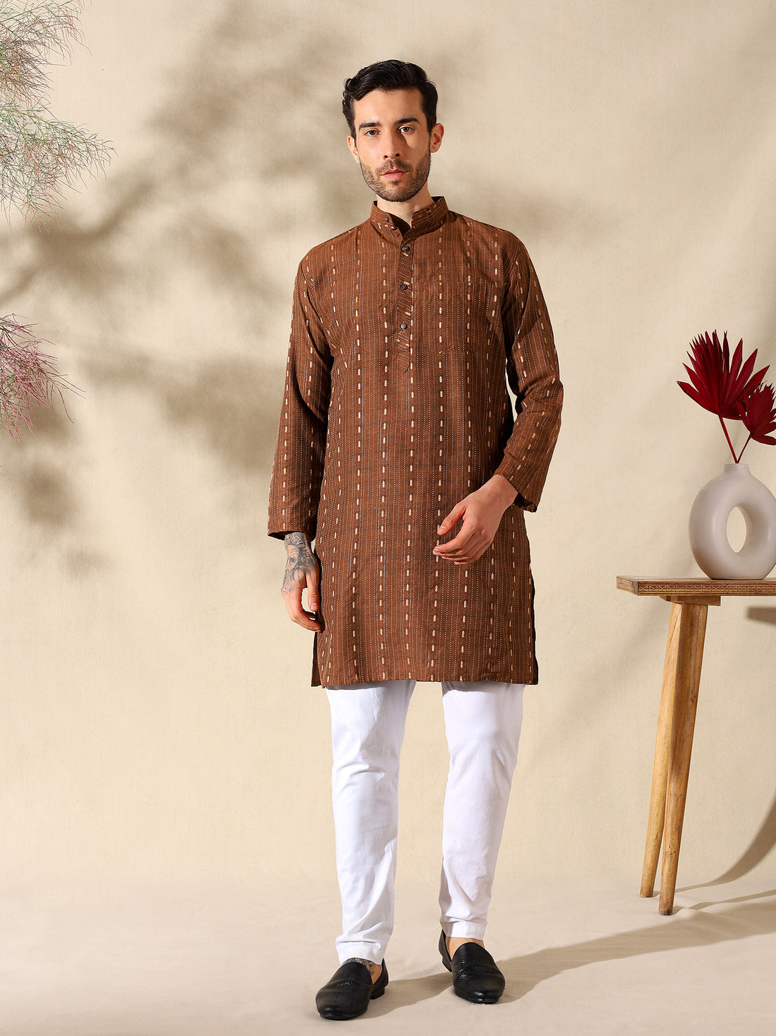 Rust Heritage Woven Cotton Kurta
