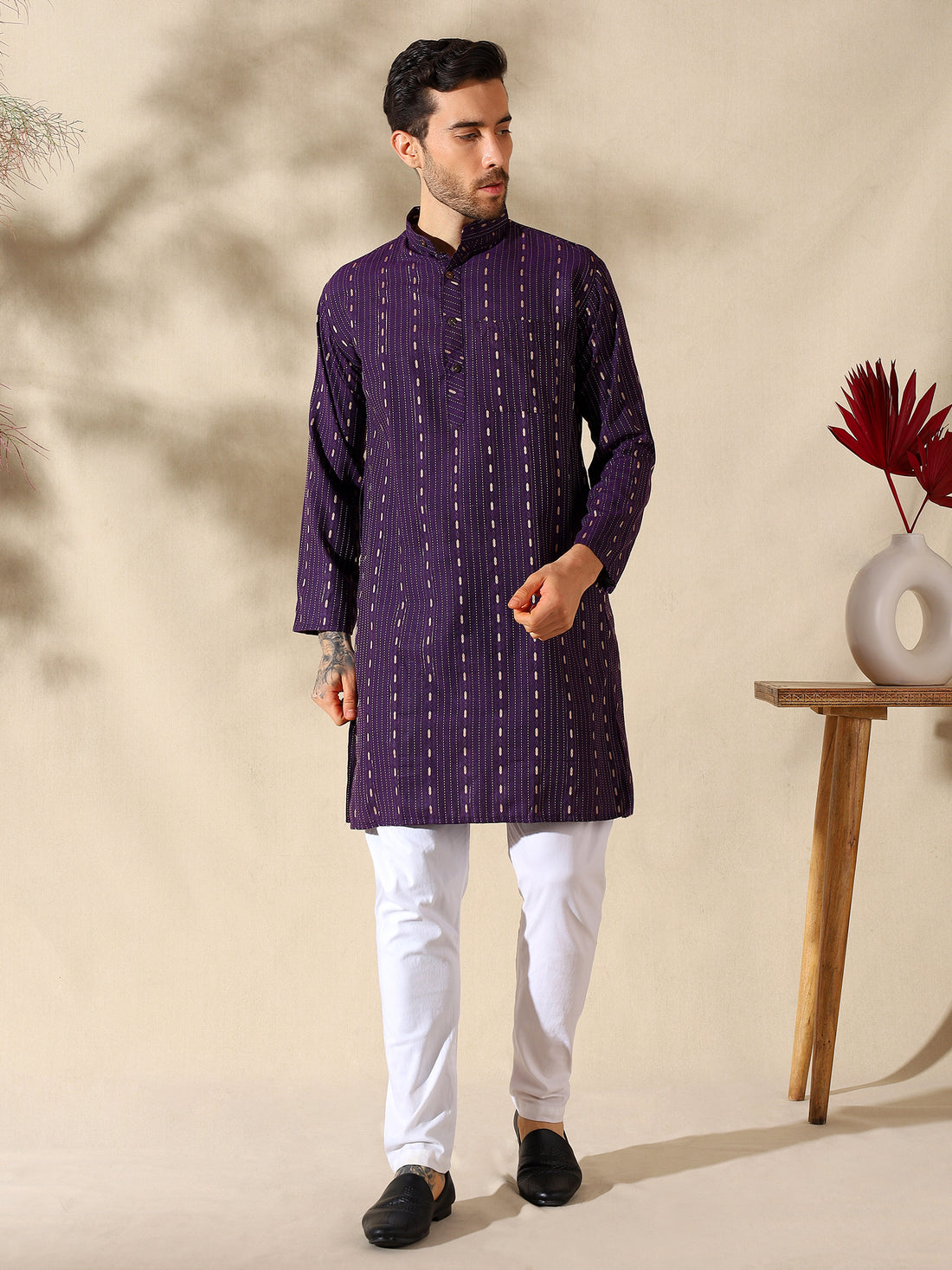 Royal Plum Woven Cotton Kurta